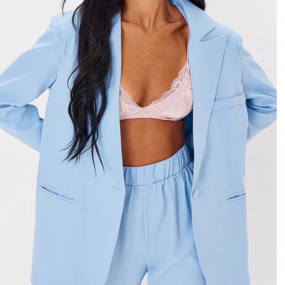 Tall Blue Oversized Shoulder Pad Suit Blazer
